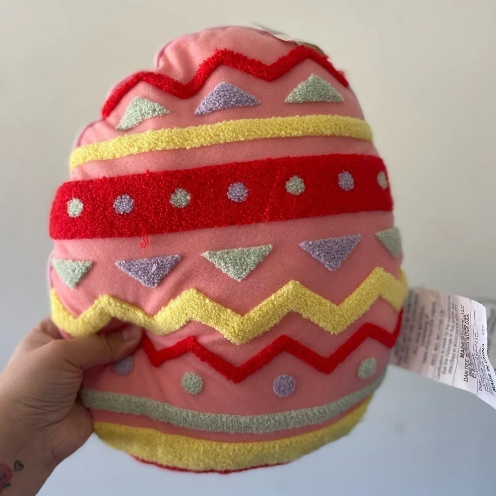 Red and Pink Accent egg Easter Pillow with Plush Texture - NWT